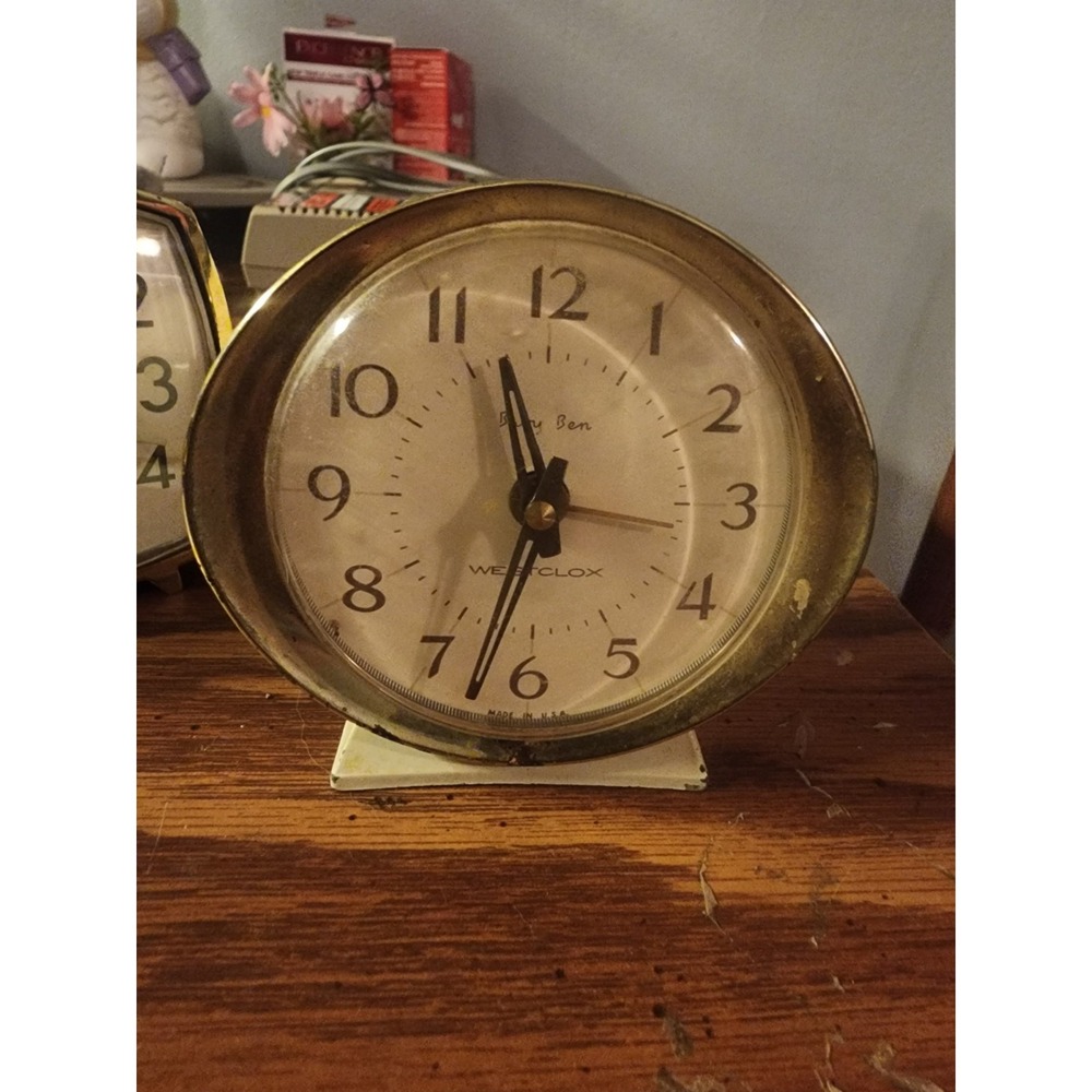 Vintage Westclox Baby Ben Wind Up Alarm Clock Brass Trim, Works